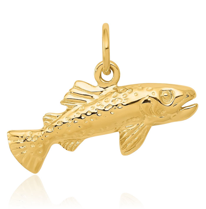 10K Solid Yellow Gold Fish Necklace Chain Pendant Charm