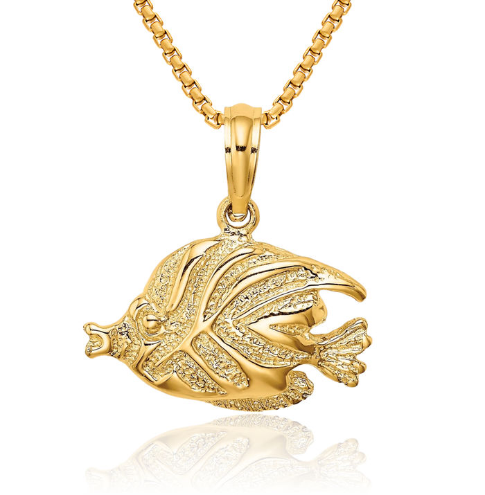 10K Solid Yellow Gold Fish Necklace Chain Pendant Charm