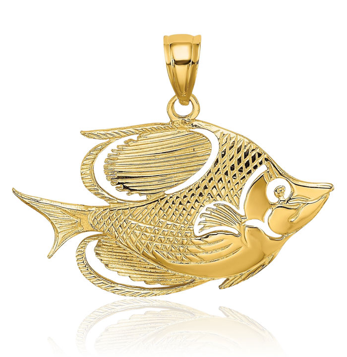 10K Solid Yellow Gold Fish Necklace Chain Pendant Charm