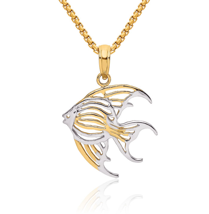 10K Solid Yellow Gold Fish Necklace Chain Pendant Charm