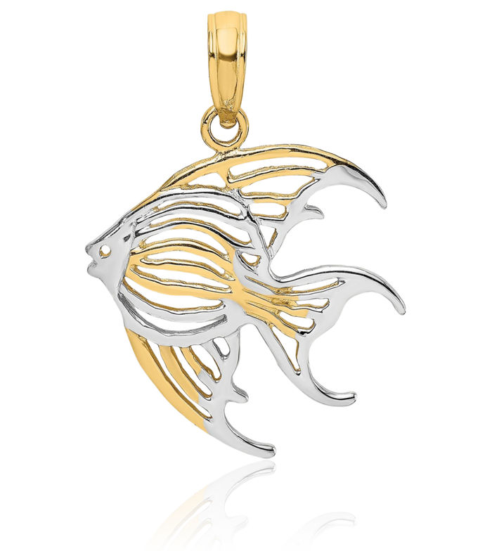 10K Solid Yellow Gold Fish Necklace Chain Pendant Charm