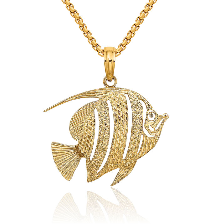 10K Solid Yellow Gold Fish Necklace Chain Pendant Charm