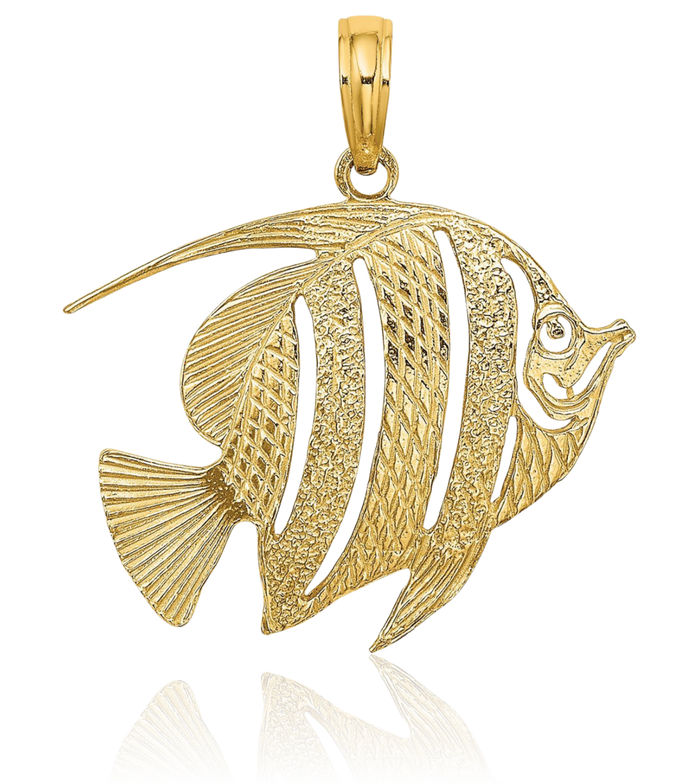 10K Solid Yellow Gold Fish Necklace Chain Pendant Charm