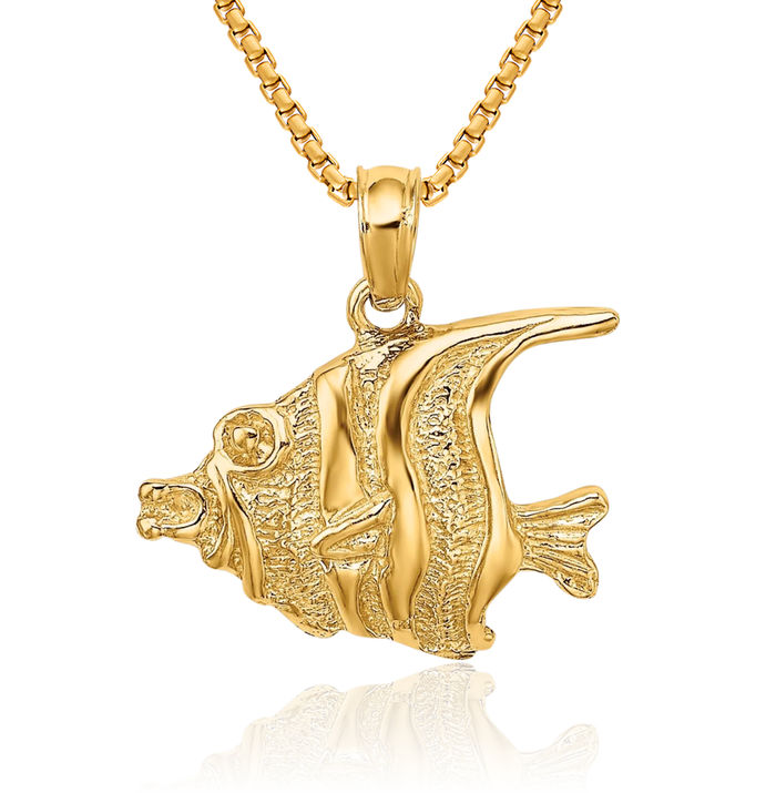 10K Solid Yellow Gold Fish Necklace Chain Pendant Charm