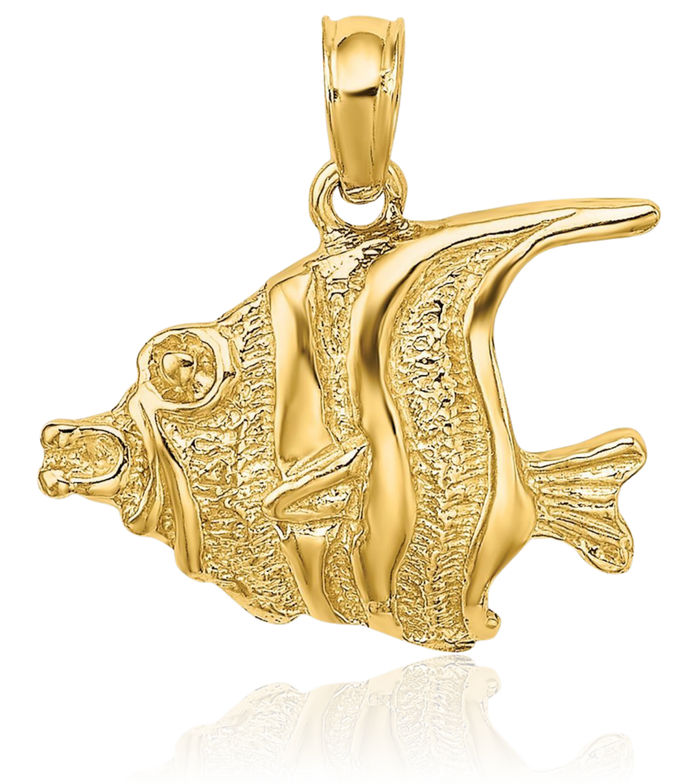 10K Solid Yellow Gold Fish Necklace Chain Pendant Charm