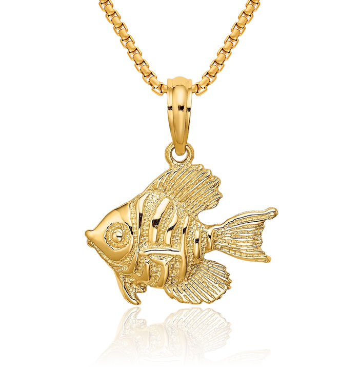 10K Solid Yellow Gold Fish Necklace Chain Pendant Charm