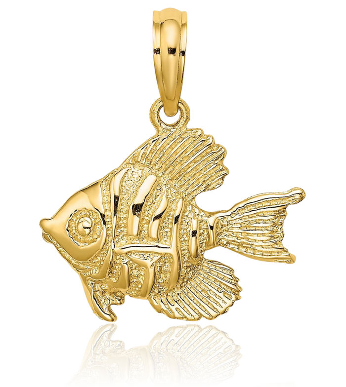 10K Solid Yellow Gold Fish Necklace Chain Pendant Charm