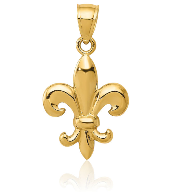 10K Solid Yellow Gold French Fleur De Lis Lily Flower Necklace Religious Chain Pendant Saint Charm
