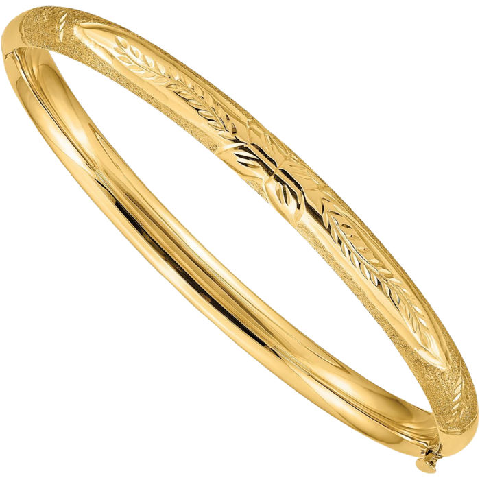 10K Solid Yellow Gold Florentine Bangle Bracelet