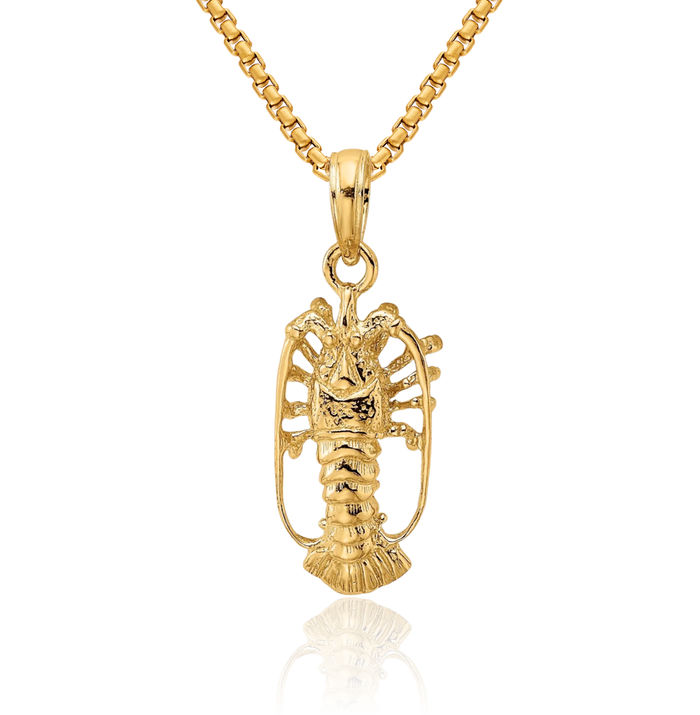 10K Solid Yellow Gold Florida Lobster Necklace Chain Pendant Charm