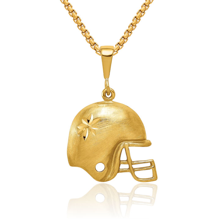 10K Solid Yellow Gold Football Helmet Necklace Charm Sports Pendant