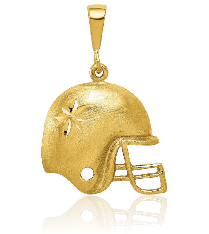 10K Solid Yellow Gold Football Helmet Necklace Charm Sports Pendant