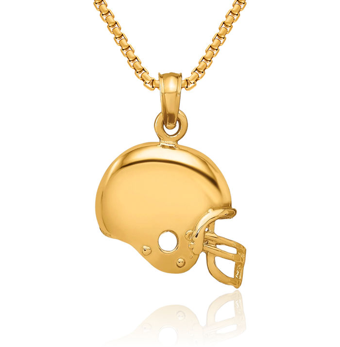 10K Solid Yellow Gold Football Helmet Necklace Charm Sports Pendant