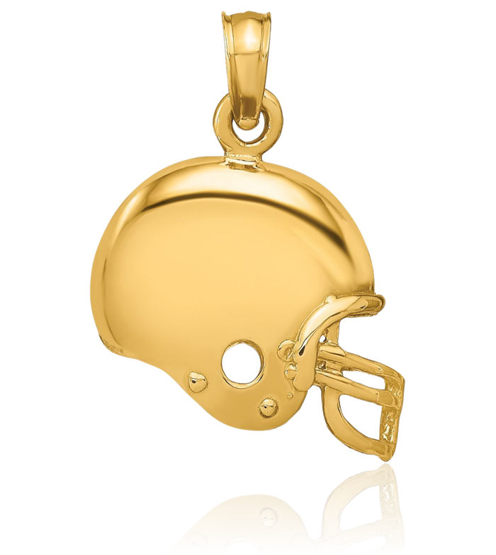 10K Solid Yellow Gold Football Helmet Necklace Charm Sports Pendant