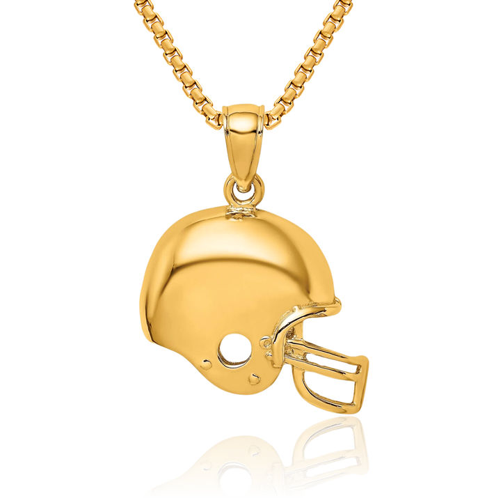 10K Solid Yellow Gold Football Helmet Necklace Charm Sports Pendant