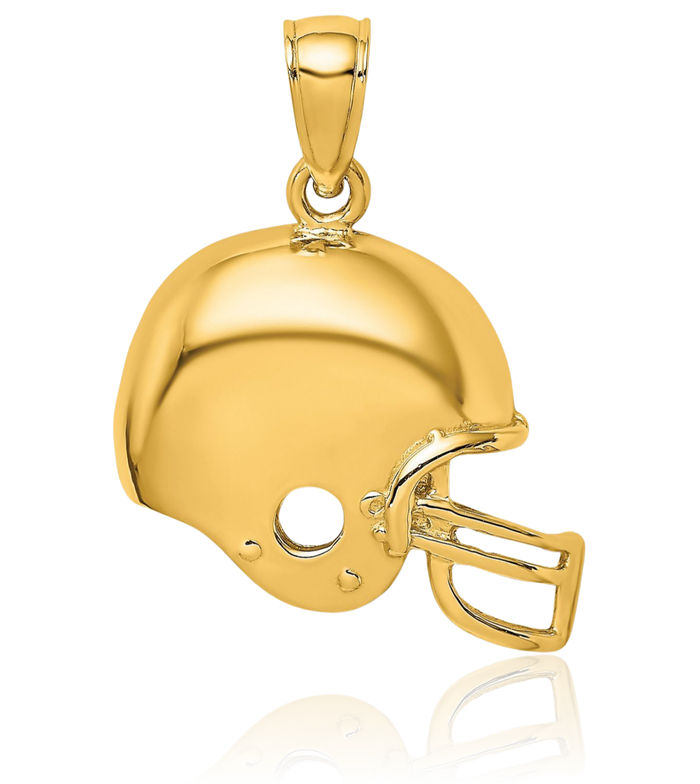 10K Solid Yellow Gold Football Helmet Necklace Charm Sports Pendant