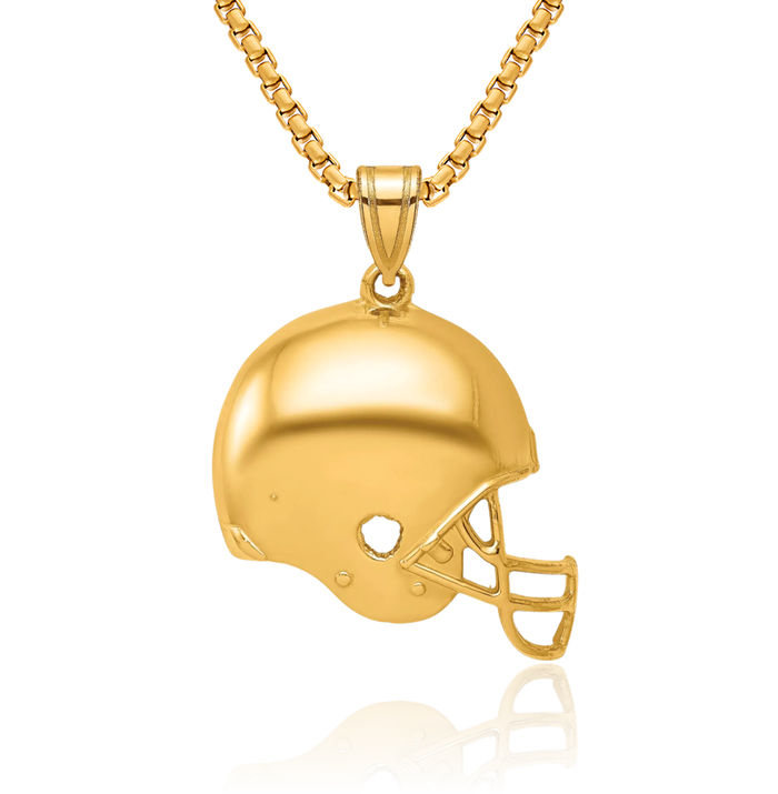 10K Solid Yellow Gold Football Helmet Necklace Charm Sports Pendant