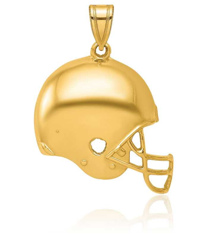 10K Solid Yellow Gold Football Helmet Necklace Charm Sports Pendant