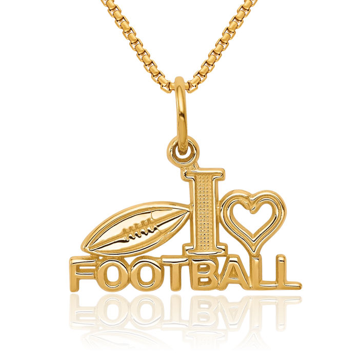 10K Solid Yellow Gold Football Necklace Charm Sports Pendant