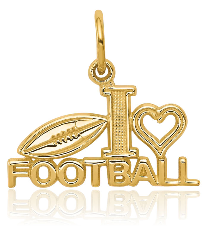 10K Solid Yellow Gold Football Necklace Charm Sports Pendant