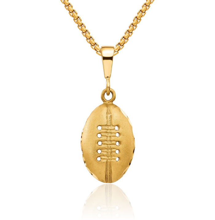 10K Solid Yellow Gold Football Necklace Charm Sports Pendant