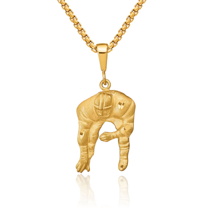 10K Solid Yellow Gold Football Necklace Charm Sports Pendant