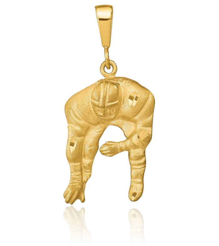 10K Solid Yellow Gold Football Necklace Charm Sports Pendant