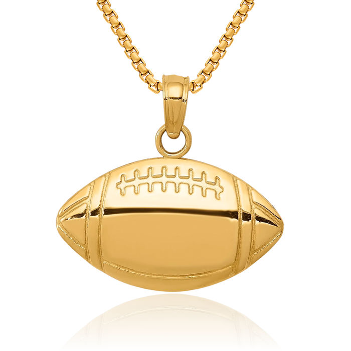 10K Solid Yellow Gold Football Necklace Charm Sports Pendant