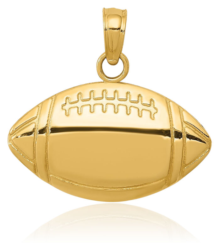 10K Solid Yellow Gold Football Necklace Charm Sports Pendant