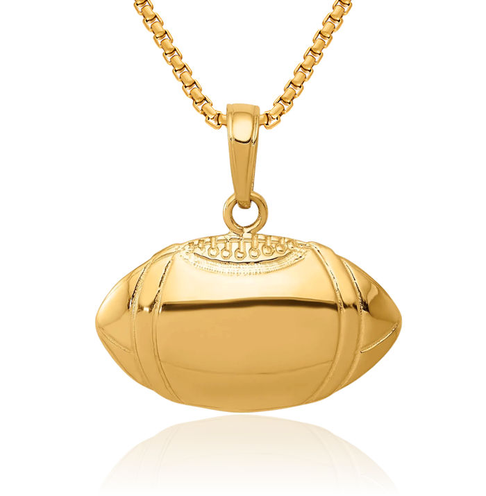 10K Solid Yellow Gold Football Profile Necklace Charm Sports Pendant