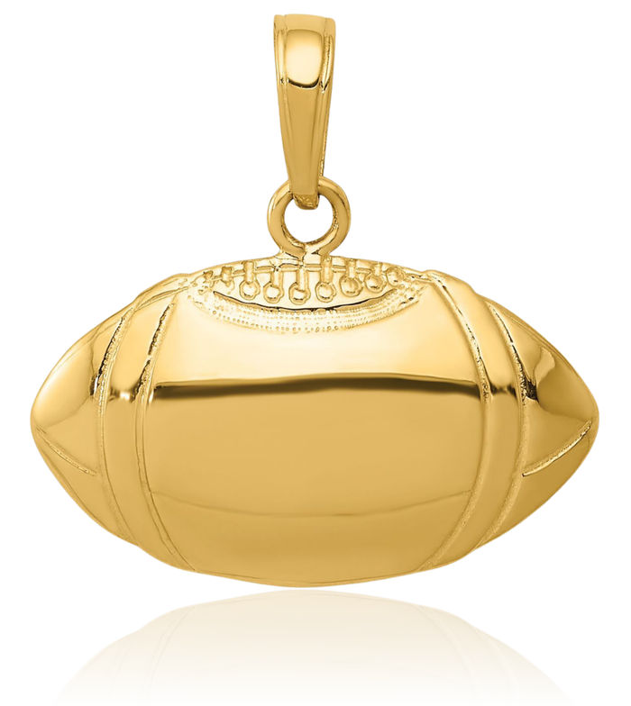 10K Solid Yellow Gold Football Profile Necklace Charm Sports Pendant