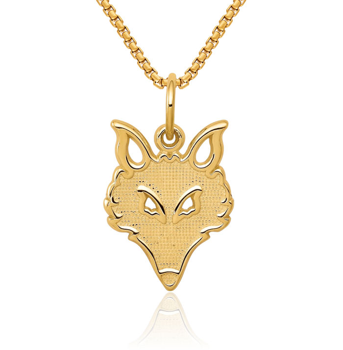 10K Solid Yellow Gold Fox Head Necklace Chain Pendant Charm