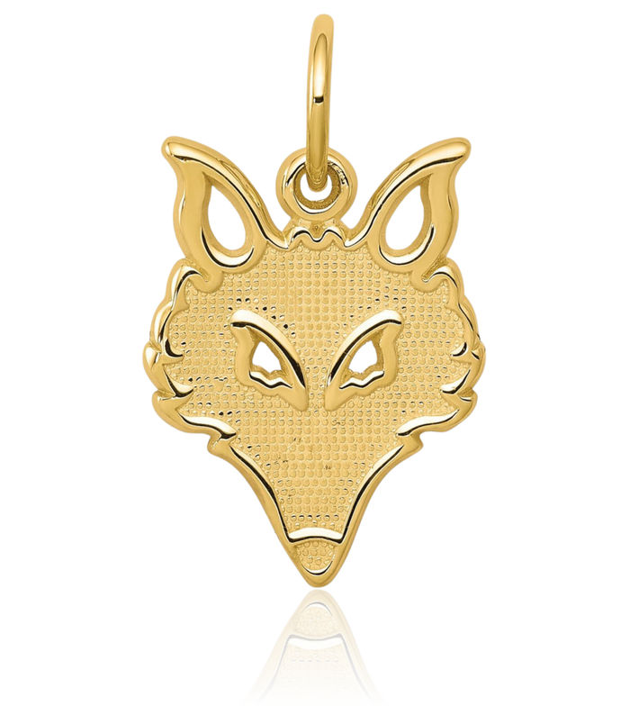 10K Solid Yellow Gold Fox Head Necklace Chain Pendant Charm