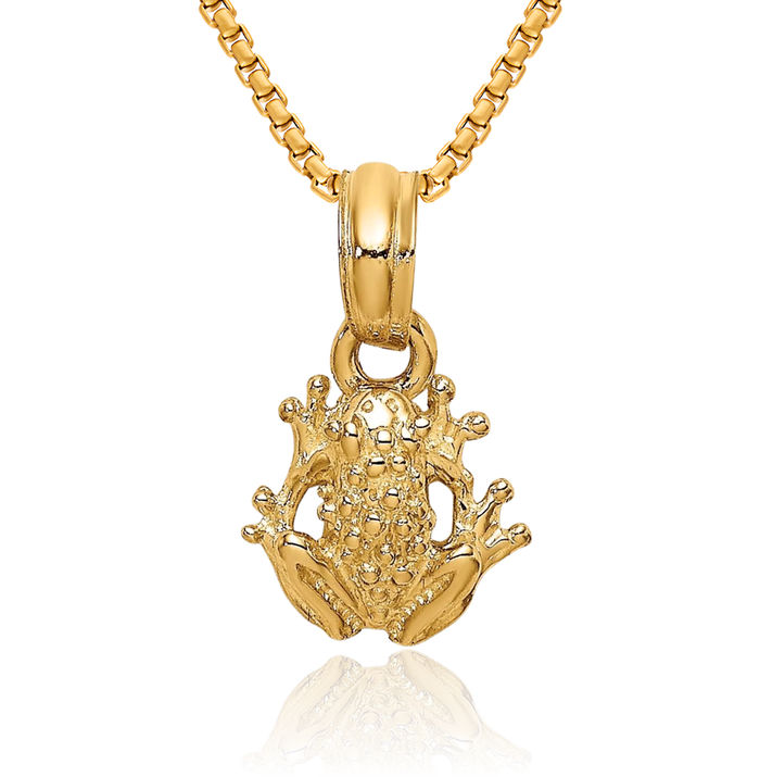 10K Solid Yellow Gold Frog Necklace Chain Pendant Charm