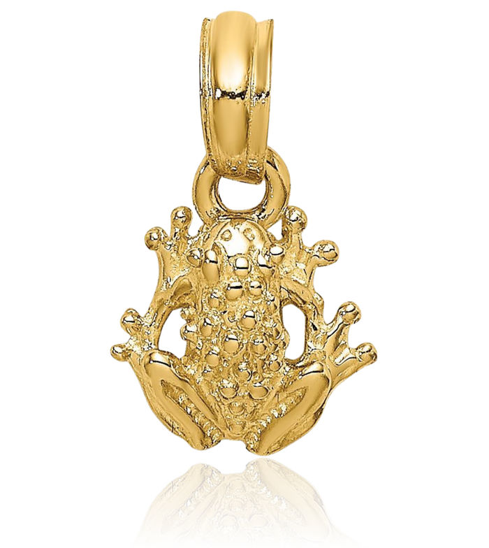 10K Solid Yellow Gold Frog Necklace Chain Pendant Charm