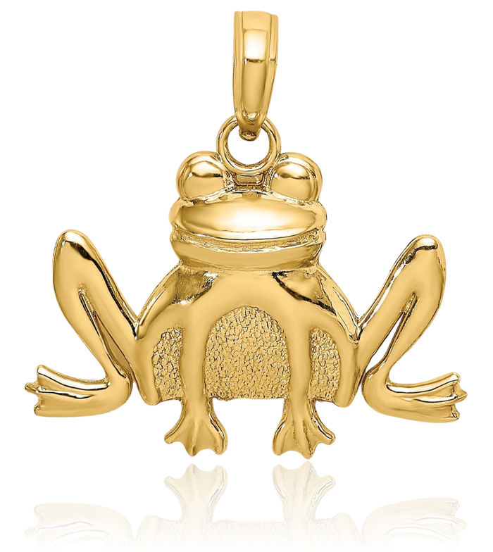 10K Solid Yellow Gold Frog Necklace Chain Pendant Charm