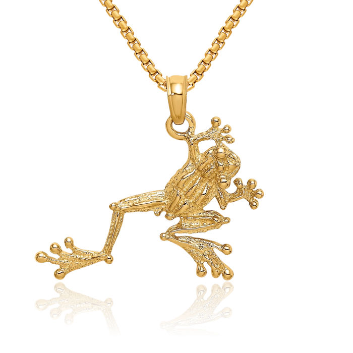 10K Solid Yellow Gold Frog Necklace Chain Pendant Charm