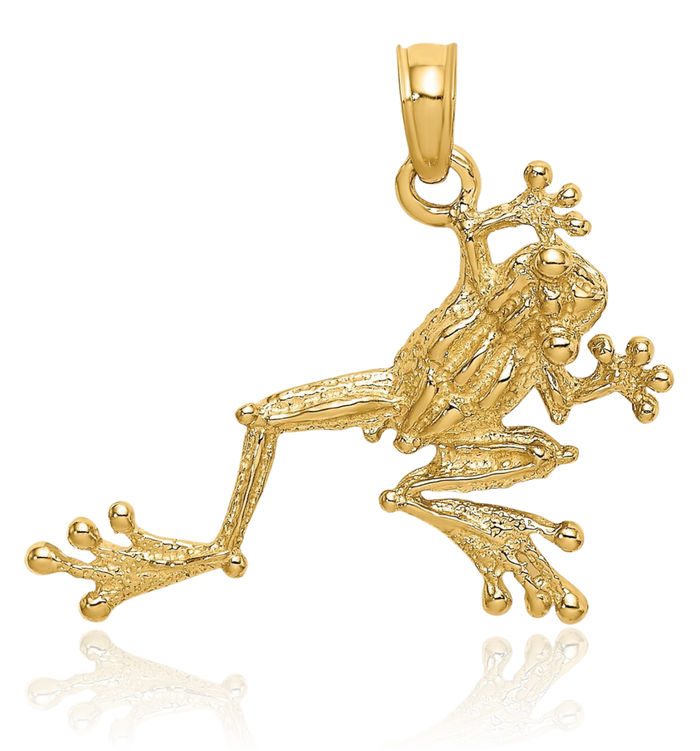 10K Solid Yellow Gold Frog Necklace Chain Pendant Charm