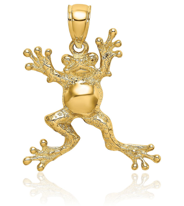 10K Solid Yellow Gold Frog Pot Belly Necklace Chain Pendant Charm