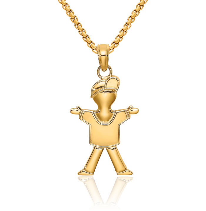 10K Solid Yellow Gold Full Body Boy Necklace Chain Pendant Charm