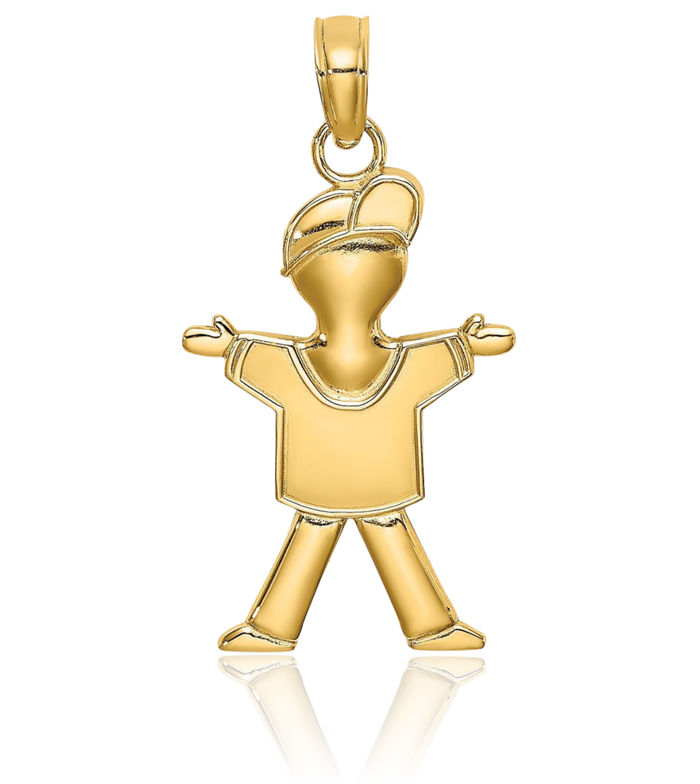 10K Solid Yellow Gold Full Body Boy Necklace Chain Pendant Charm