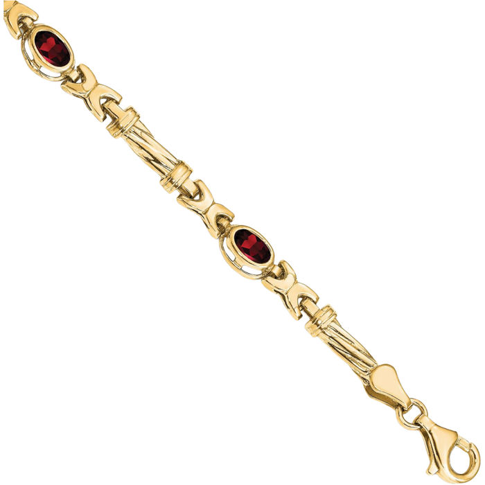 10K Solid Yellow Gold Red Garnet 4 Stone Chain Gemstone Tennis Bracelet