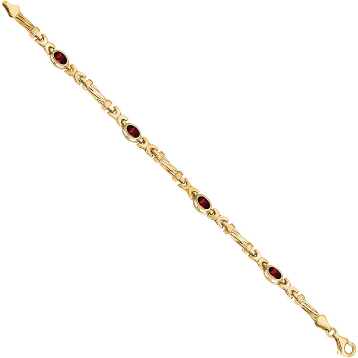 10K Solid Yellow Gold Red Garnet 4 Stone Chain Gemstone Tennis Bracelet
