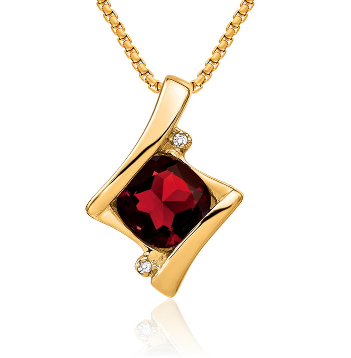 10K Solid Yellow Gold Red Garnet Diamond Necklace Charm Gemstone Pendant