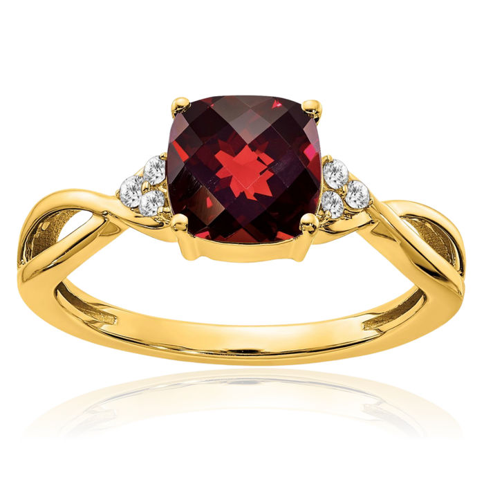 10K Solid Yellow Gold Red Garnet Diamond Ring Gemstone Band January Birthstone Jewelry