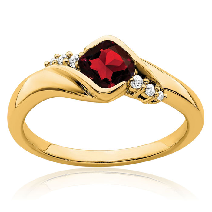 10K Solid Yellow Gold Red Garnet Diamond Ring Gemstone Band