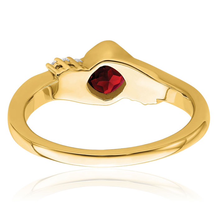 10K Solid Yellow Gold Red Garnet Diamond Ring Gemstone Band