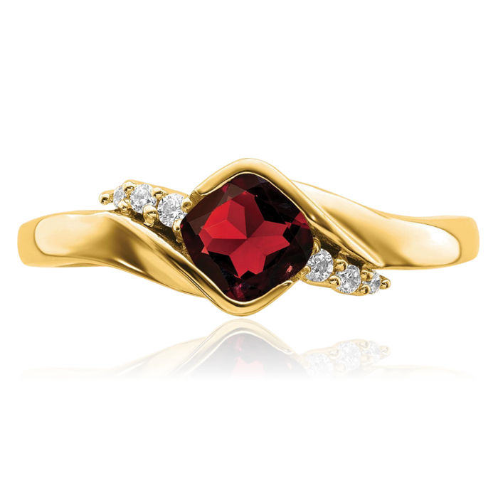 10K Solid Yellow Gold Red Garnet Diamond Ring Gemstone Band