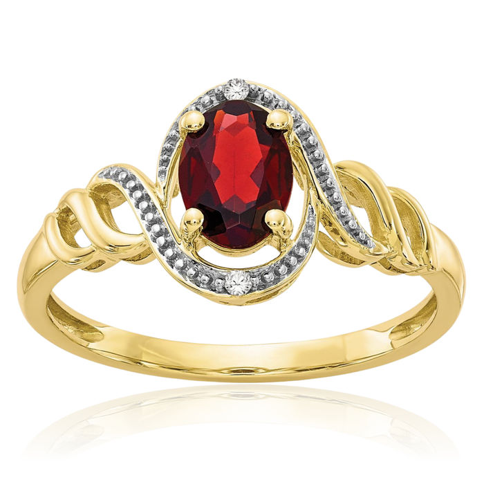 10K Solid Yellow Gold Red Garnet Diamond Ring Gemstone Band January Birthstone Jewelry