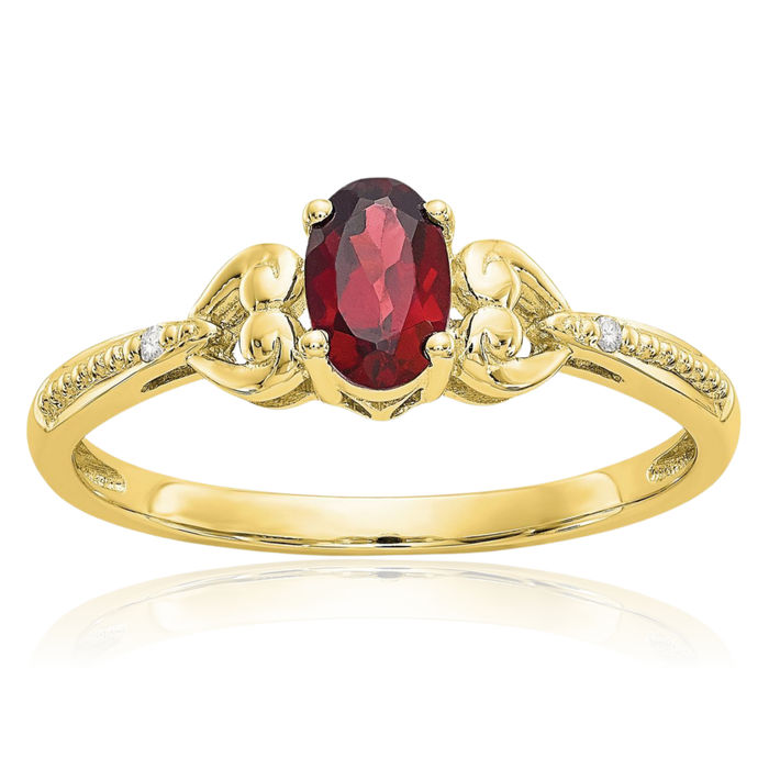 10K Solid Yellow Gold Red Garnet Diamond Ring Gemstone Band January Birthstone Jewelry